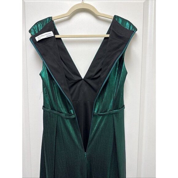 Mac Duggal Size 2 Green 27156 Cap Sleeve Deep V Neck High Slit Metallic Gown New - Picture 8 of 10